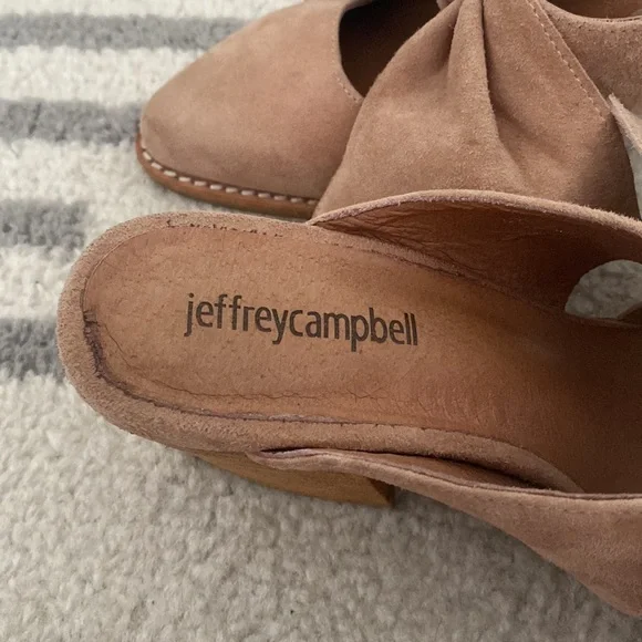 Jeffrey Campbell suede blush 3” block heeled mules with large bow - Picture 5 of 6